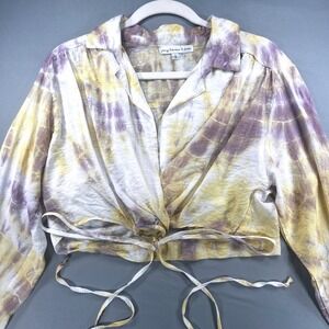 Young Fabulous Broke‎ Tie Front Blouse Long Sleeve Purple Yellow Small TOP ONLY